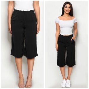 New Women's Cropped Culotte Everyday Spring Summer Black Pants Capri Bottoms